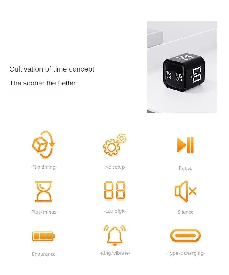 Cube Timer Gravity Sensor Flipping LED Display 4 Preset Time Dual Mode