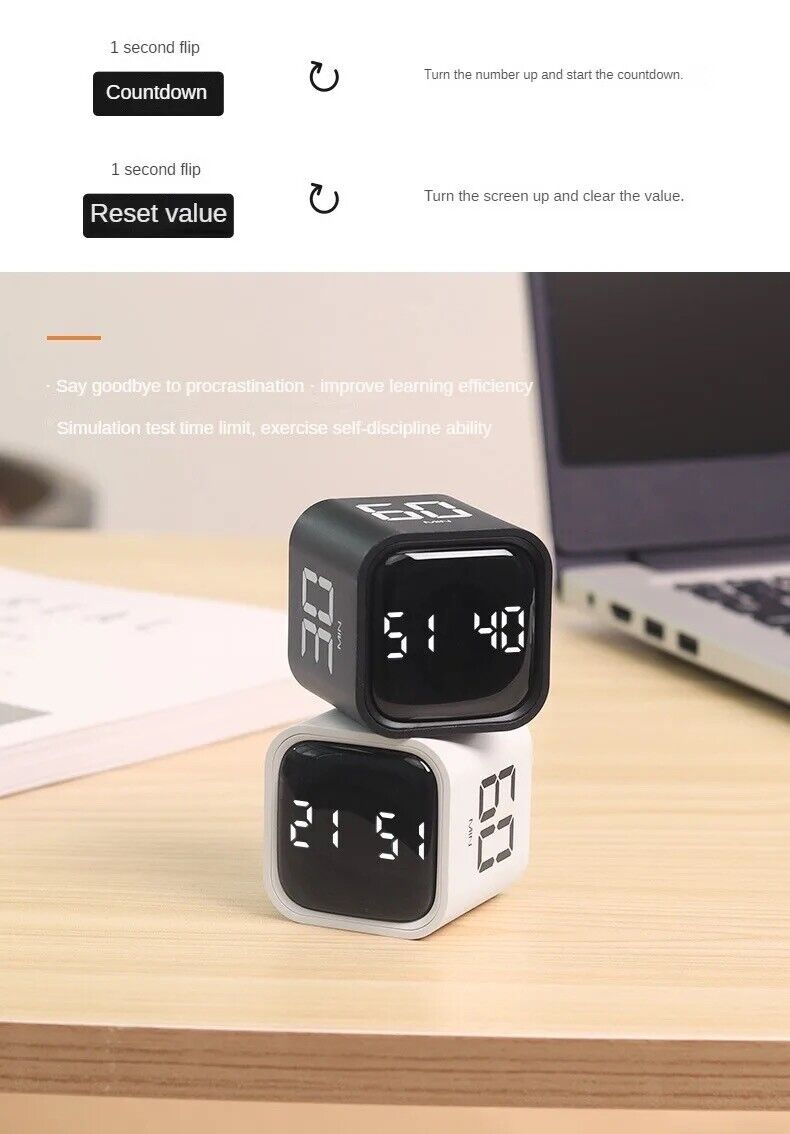 Cube Timer Gravity Sensor Flipping LED Display 4 Preset Time Dual Mode